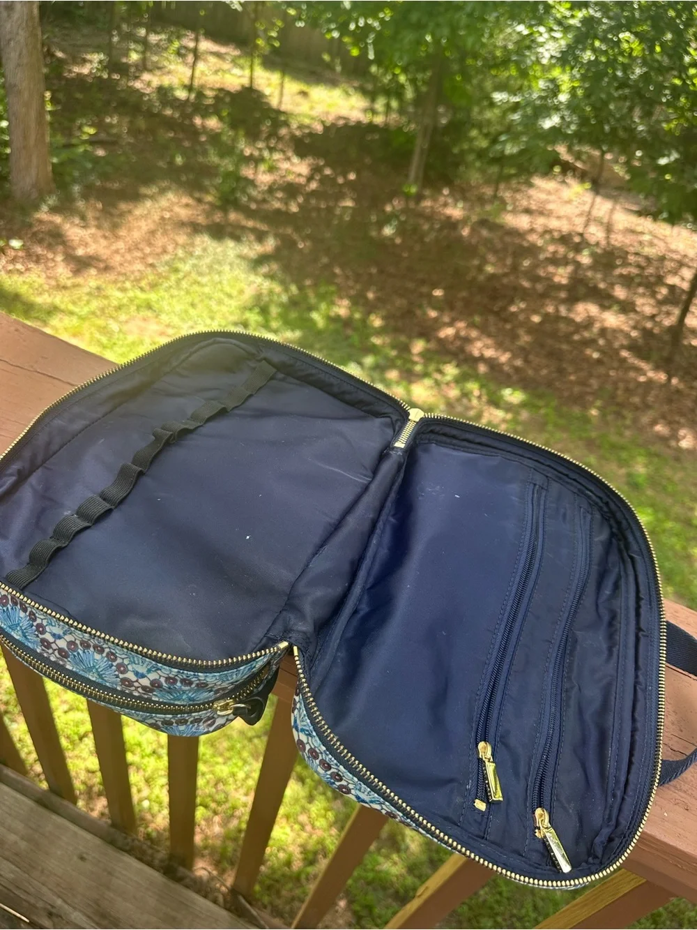 Tory Burch blue cosmetic bag